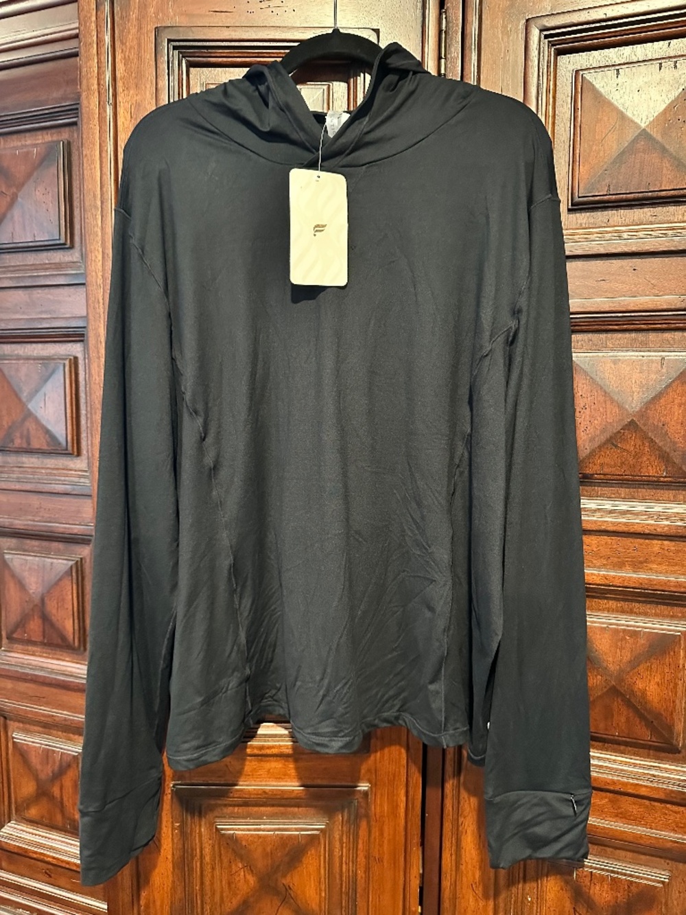 4X Fabletics Black Phoenix Run Hoodie Big back pocket & earbud storage pocket